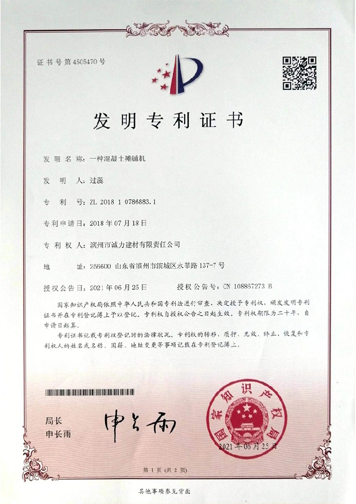 Patent certificate 9